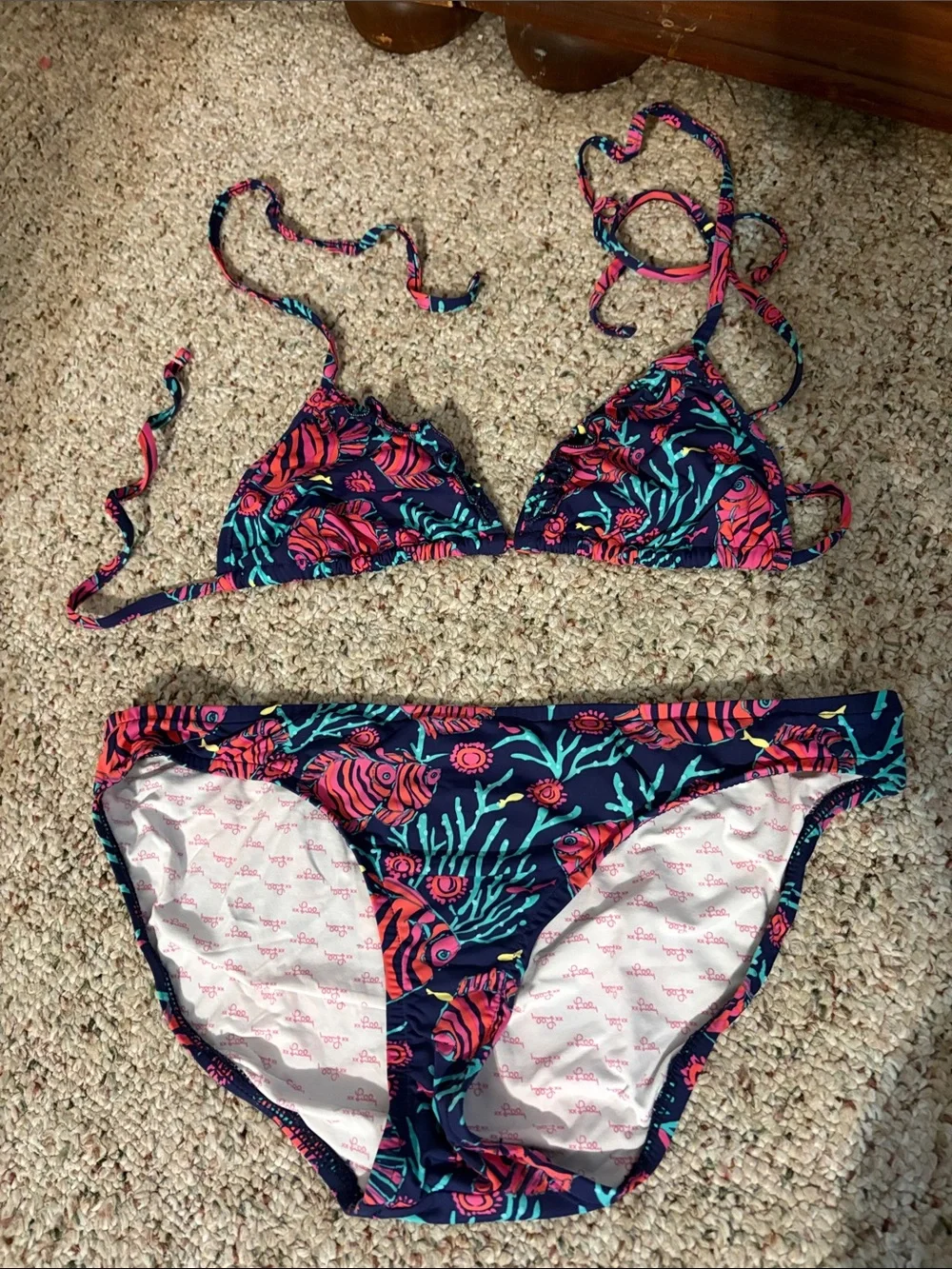 Lilly Pulitzer Jammin Fish Navy Ruffle Bikini‎ Preppy Resort Beach